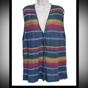 Women’s Tight Knit L Rainbow Striped Mexican Sweater Vest Button Down Casual